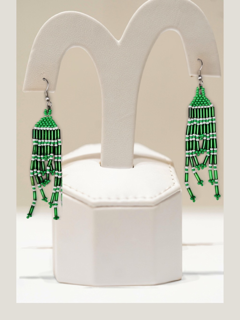 Green Beaded Fringe Earrings - Vintage 90s Earrings